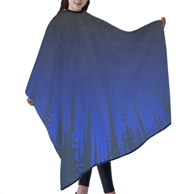 Personality  The Starry Sky Against The Background Of A Dense Forest. Vector Landscape. Hair Cutting Cape