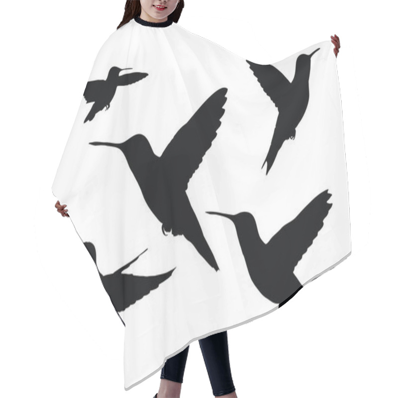 Personality  Beautiful Hummingbird Flying Silhouette Set On A White Background. Wild Hummingbird Silhouette Bundle Design. Cute Little Birds Flying In Different Positions. Fowl Full Body Silhouette Collection. Hair Cutting Cape