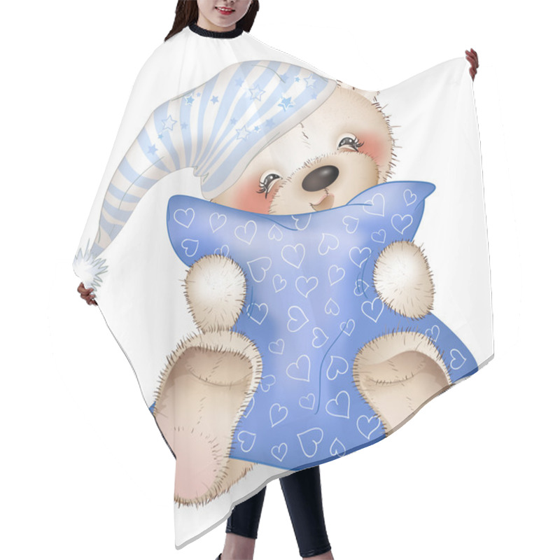 Personality  Happy Teddy Bear Hugging A Pillow 4 Hair Cutting Cape