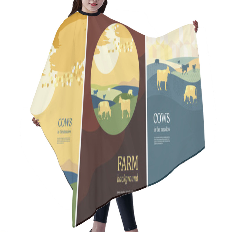 Personality  Agricultural Background. Sunset. Cows Made Up Of Circles. Silhouettes Of Cows. Hair Cutting Cape