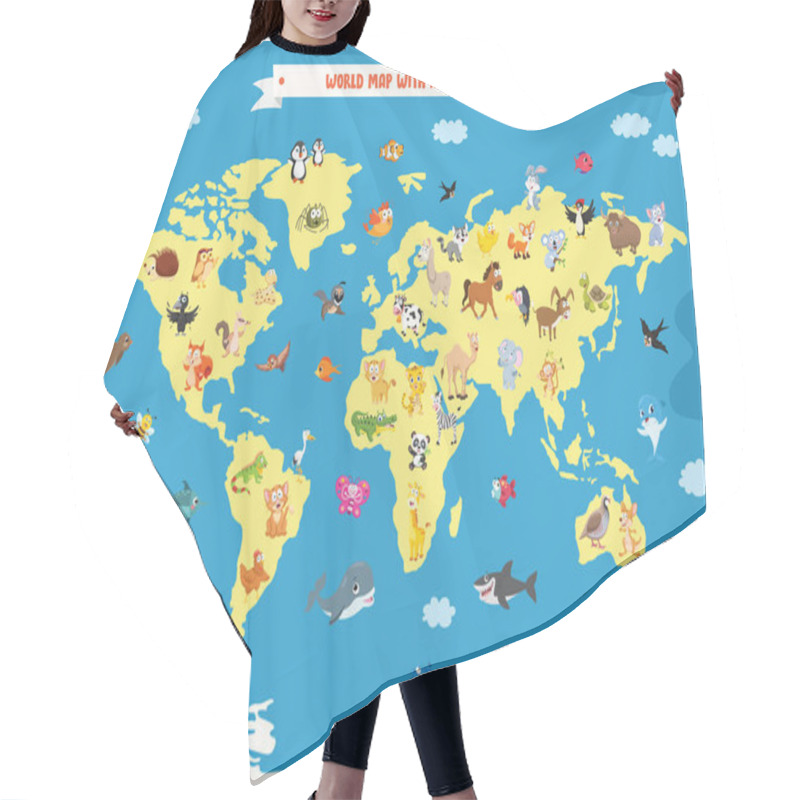 Personality  World Map With Cartoon Animals Hair Cutting Cape