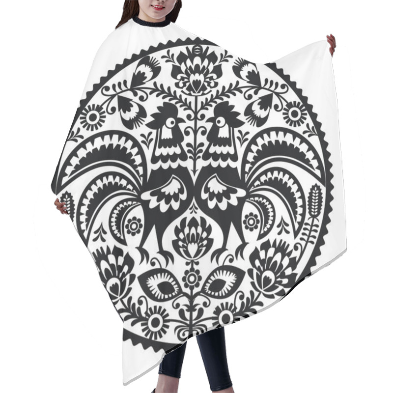 Personality  Polish Floral Embroidery With Roosters - Monochrome Traditional Folk Pattern Hair Cutting Cape