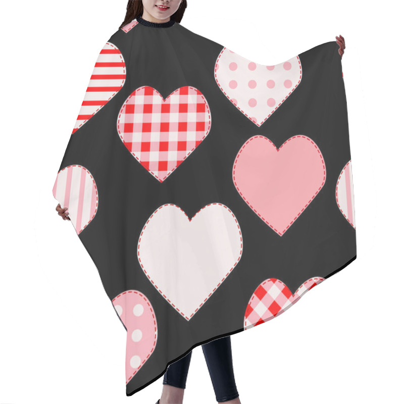 Personality  Love Seamless Pattern With Pink Patchwork Hearts On Black Background Hair Cutting Cape