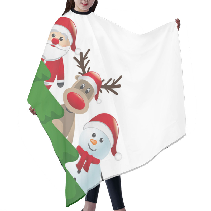 Personality  Santa Reindeer And Snowman Behind Christmas Tree Hair Cutting Cape