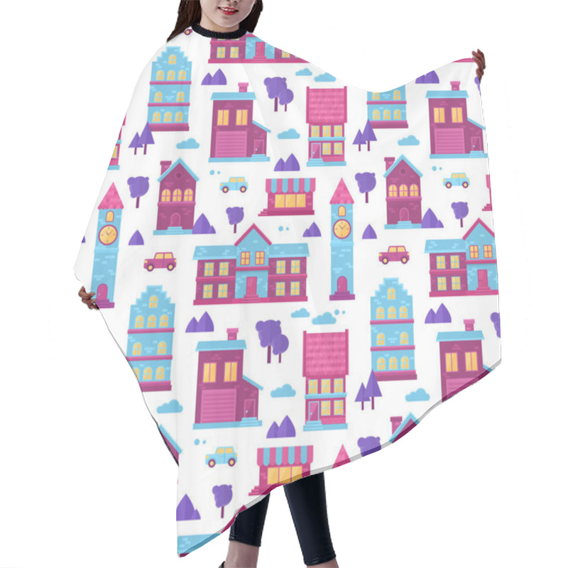 Personality  Flat City Houses Seamless Pattern Hair Cutting Cape