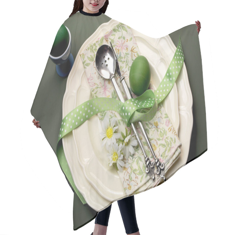 Personality  Green Theme Happy Easter Dinner Or Breakfast Table Setting Hair Cutting Cape