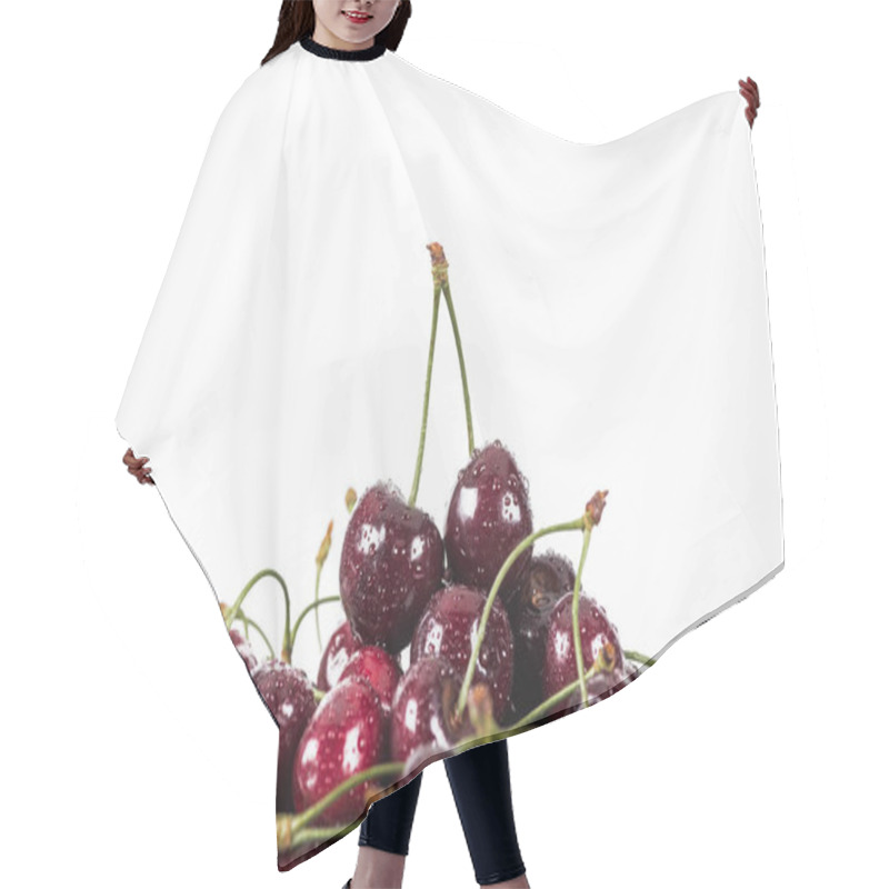 Personality  Red, Fresh, Whole And Ripe Cherries Covered With Water Drops  Hair Cutting Cape