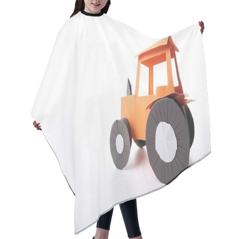 Personality  Tractor Farm Agriculture Heavy Equipment Concept Paper Origami Isolated On White Background With Copy Space For Your Design For Rural Farming Lifestyle Hair Cutting Cape