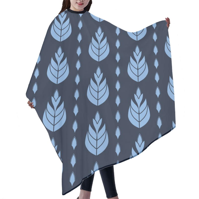 Personality  Indigo Blue Stylized Ethnic Leaf Pattern. Folk Art Nature Carved Block Textiles Background. Japanese Dye Style Monochrome Home Decor. Trendy Plant Leaves Foliage All Over Print. Seamless Vector Swatch Hair Cutting Cape