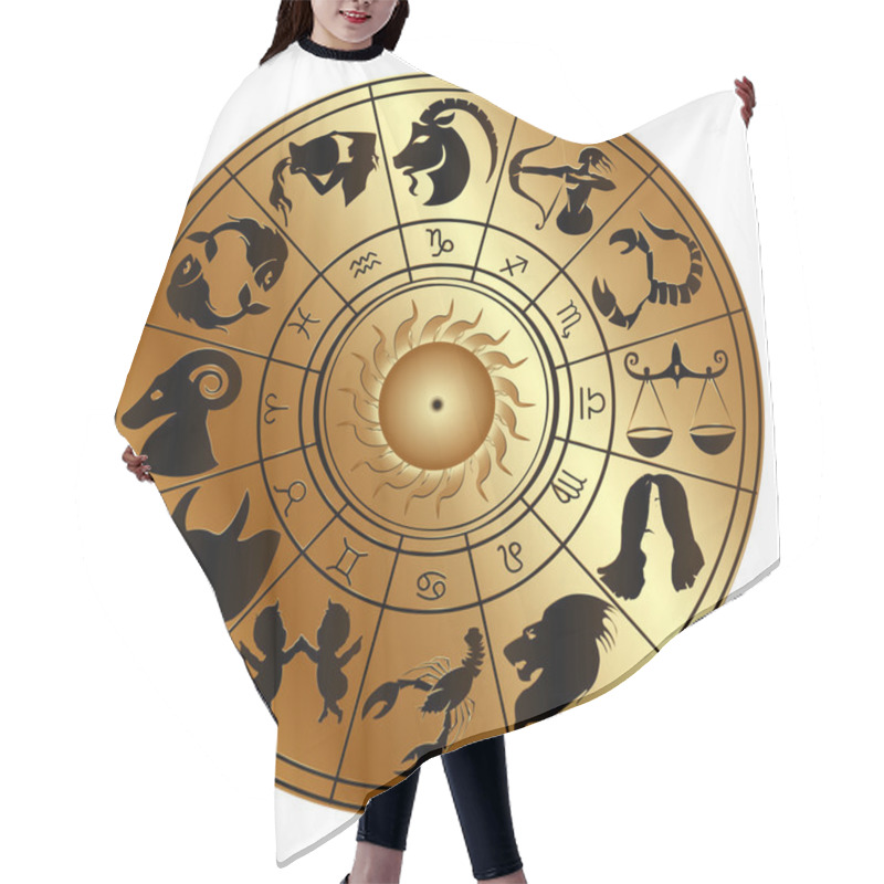 Personality  Zodiac Signs On A Gold Disk Hair Cutting Cape