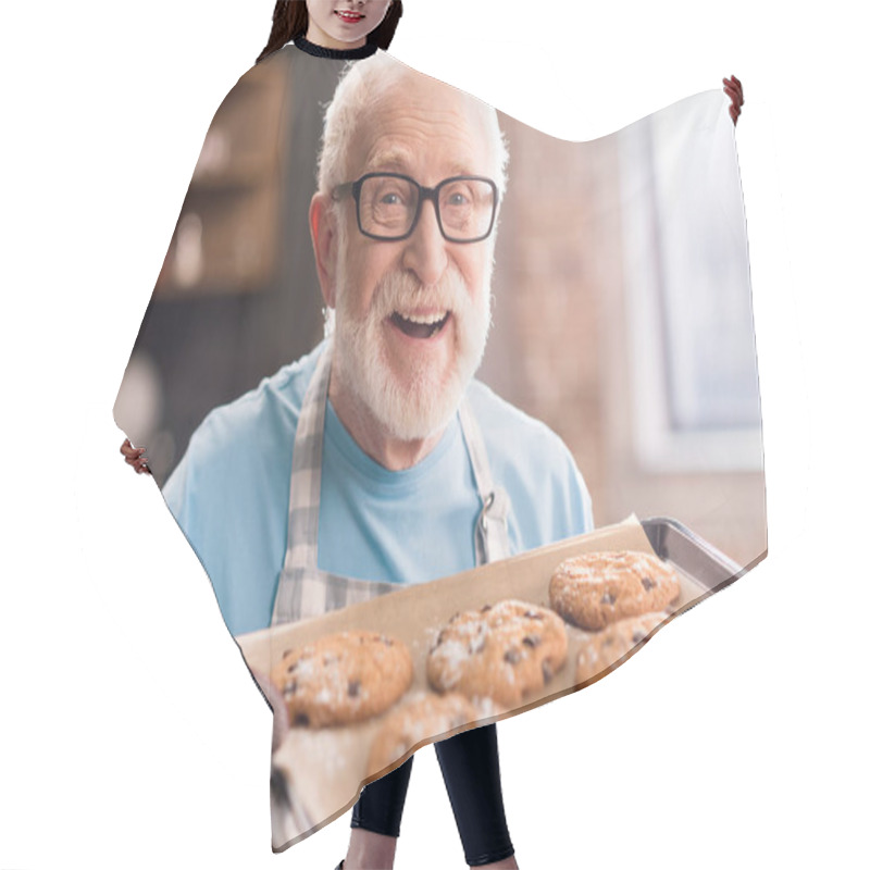 Personality  Senior Man With Cookies  Hair Cutting Cape