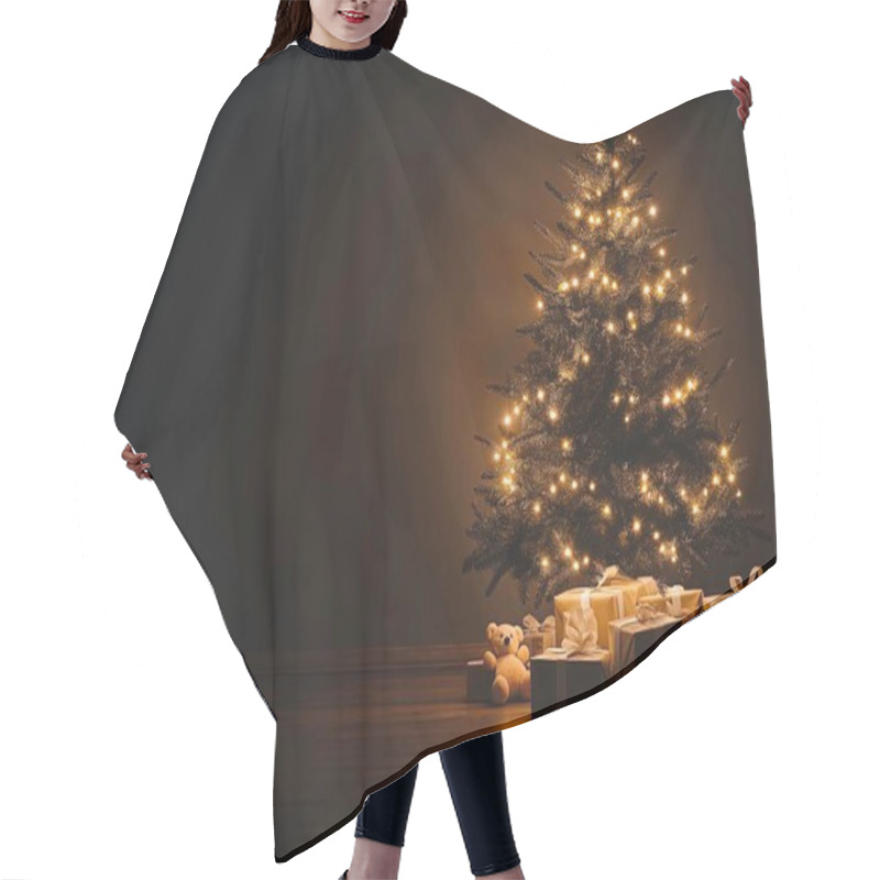 Personality  A Beautifully Decorated Christmas Tree With Warm Lights And Gifts Below. Hair Cutting Cape