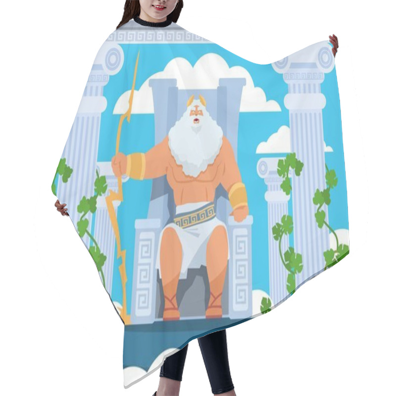 Personality  Cartoon Zeus. Legendary God Character Of Ancient Greek Mythology On Olympus Mountain. Vector Mythology Illustration Hair Cutting Cape