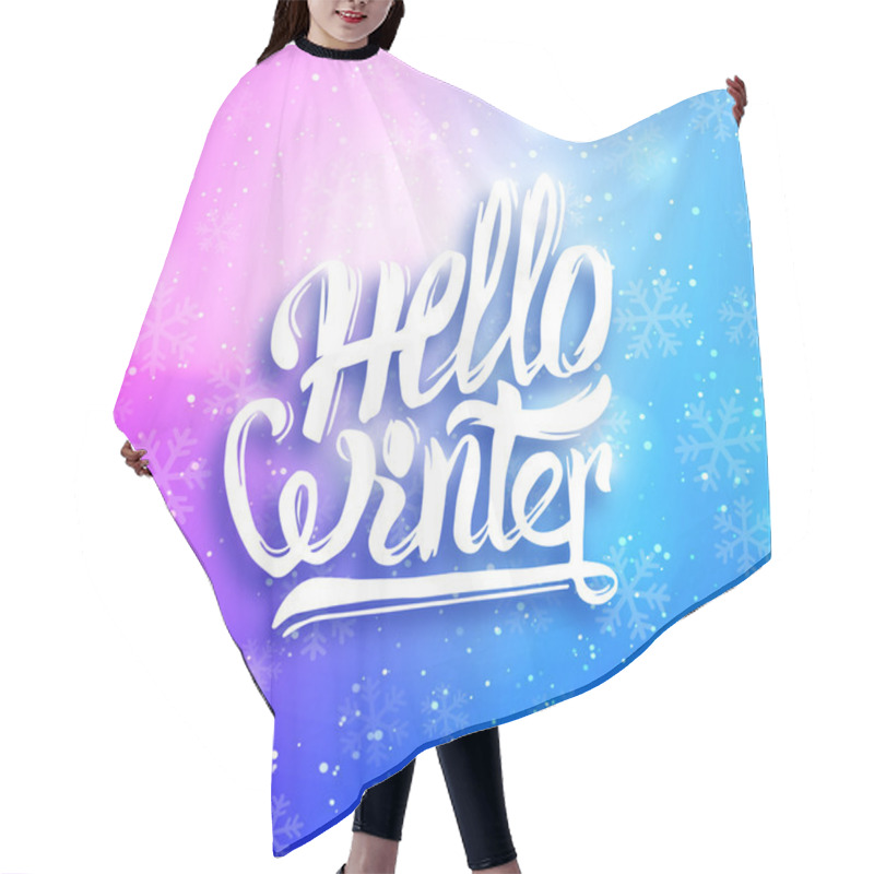 Personality  Hello Winter Greeting Card. Vector Background Hair Cutting Cape