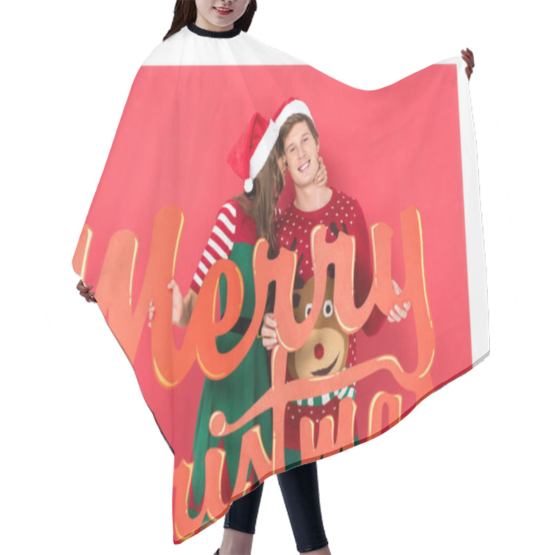 Personality  Couple With Merry Christmas Lettering Hair Cutting Cape