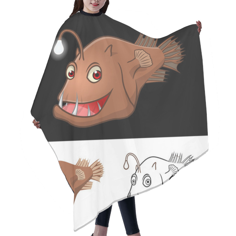 Personality  High Quality Anglerfish Cartoon Character Include Flat Design And Line Art Version Hair Cutting Cape