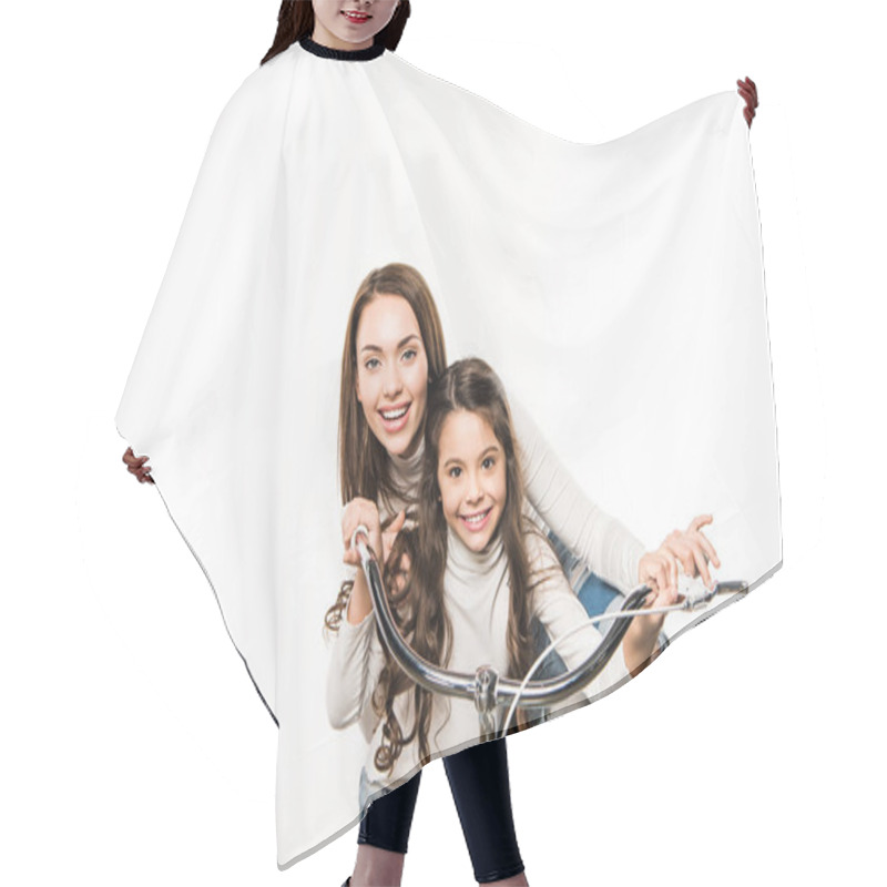 Personality  Mother And Daughter With Bicycle Hair Cutting Cape