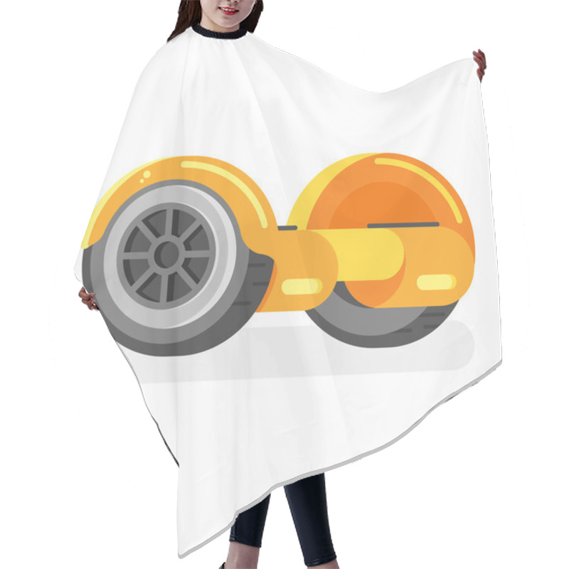 Personality  Vector Flat Style Illustration Of Two-wheeled Battery-powered Vehicle Hair Cutting Cape