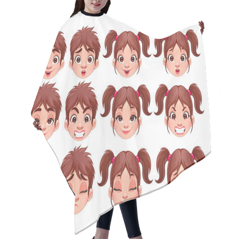 Personality  Different Expressions Of Boy And Girl Hair Cutting Cape