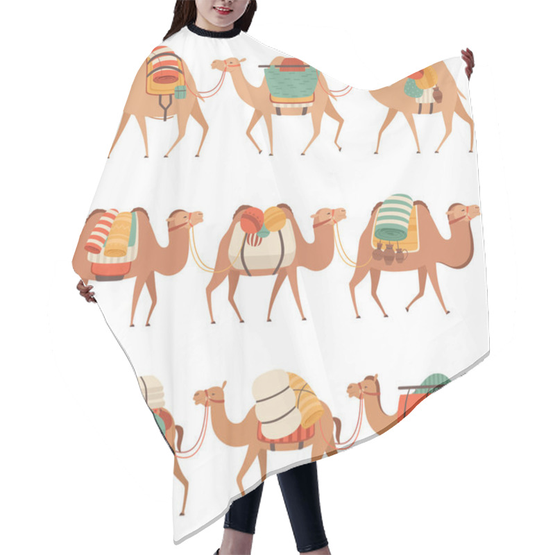 Personality  Camels Set, Desert Animals Walking With Heavy Load, Side View Vector Illustration Hair Cutting Cape