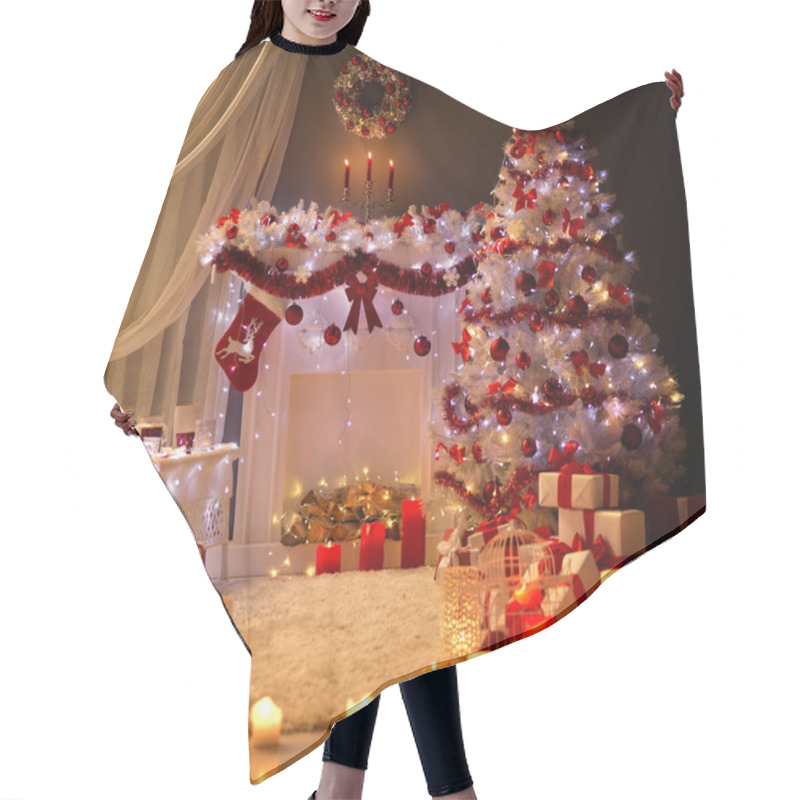 Personality  Christmas Interior, Xmas Tree Fireplace Light, Decorated Room Hair Cutting Cape