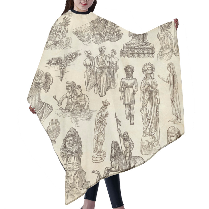 Personality  Native And Old Art - Hand Drawn Collection On Old Paper Hair Cutting Cape