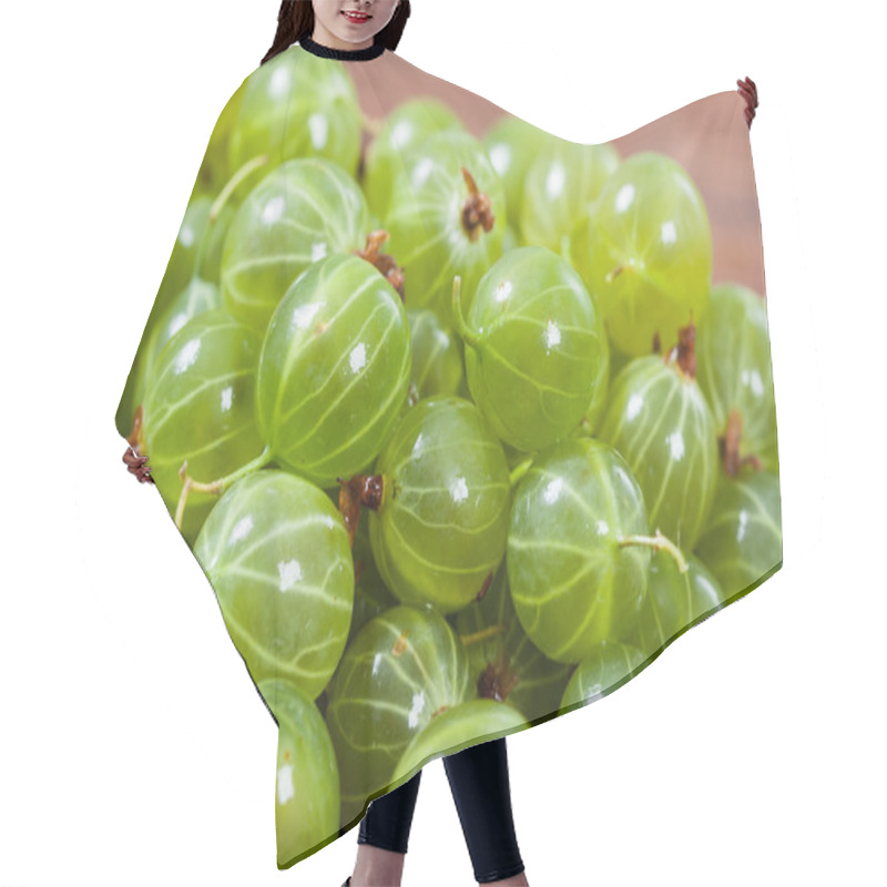 Personality  Fresh Green Gooseberries On Wooden Background Hair Cutting Cape