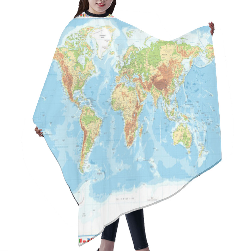 Personality  World Map And Flags - Physical Topographic - Vector Detailed Illustration Hair Cutting Cape