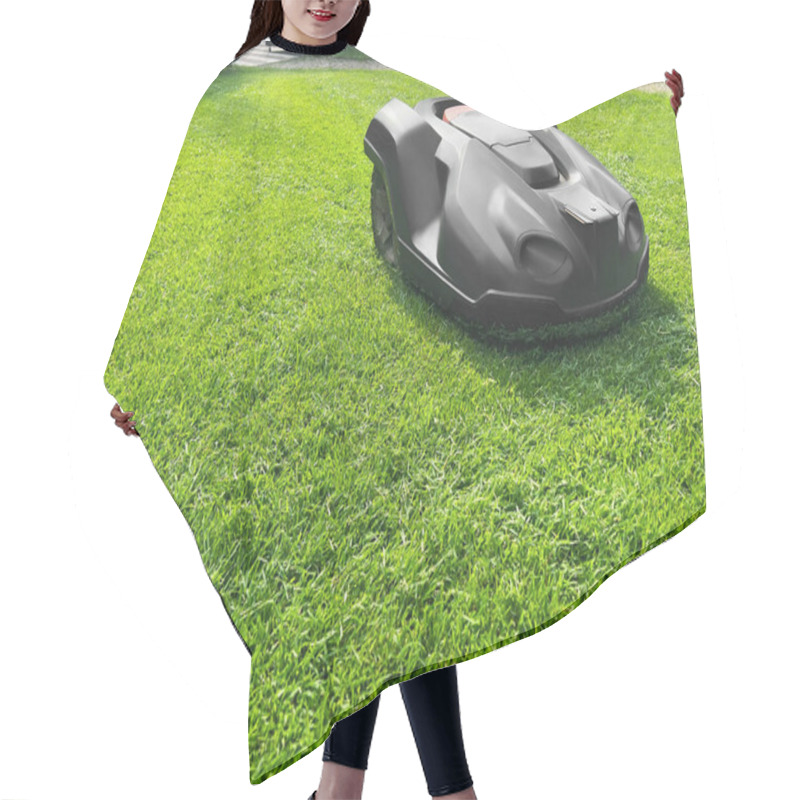 Personality  Modern Robot Lawn Mower On Green Grass In Garden Hair Cutting Cape