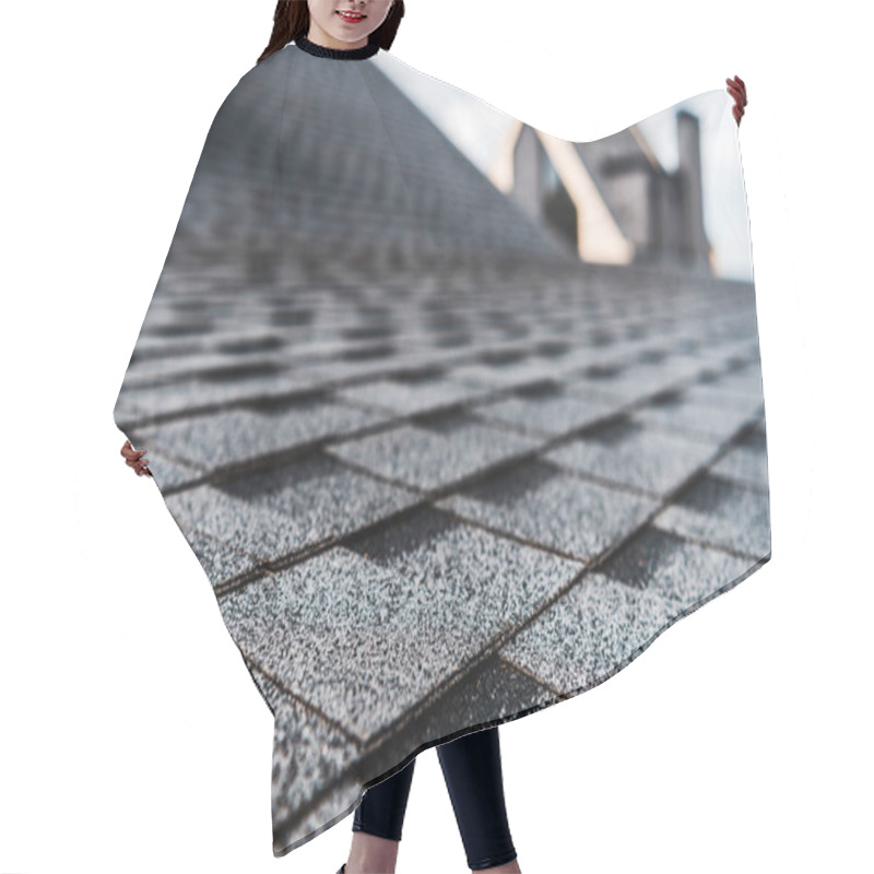 Personality  Selective Focus Of Grey Shingles On Rooftop Of Building  Hair Cutting Cape