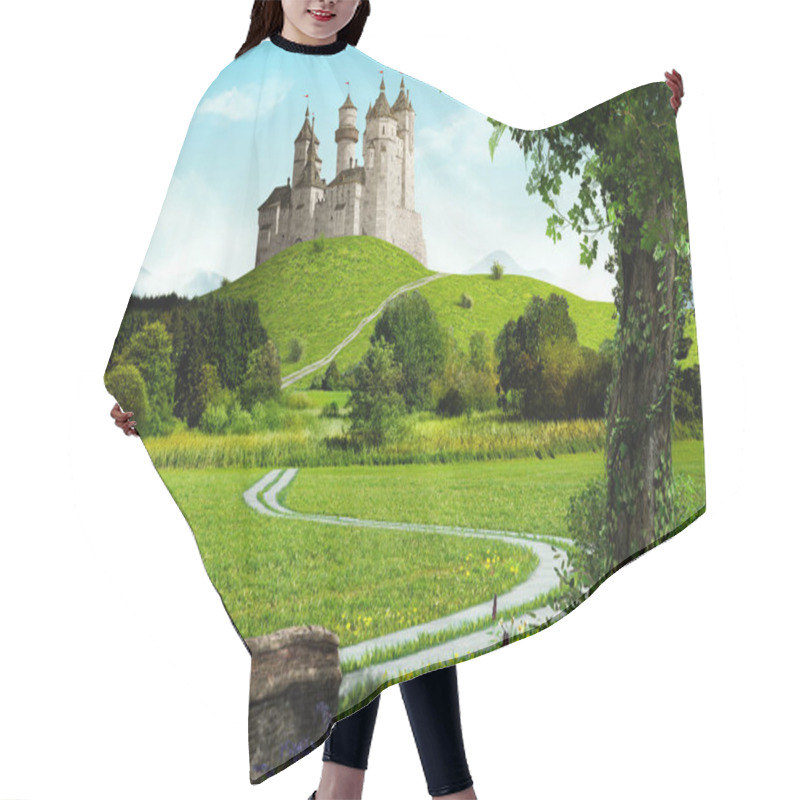 Personality  Enchanting Old Fairytale Castle On A Top Of A Hill, In An Idyllic Landscape, 3d Render. Hair Cutting Cape