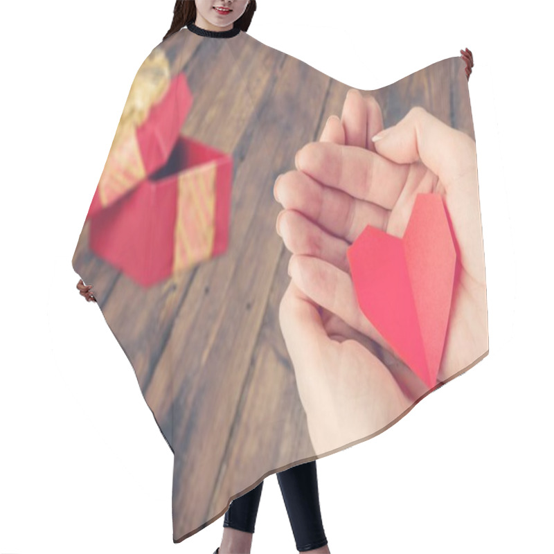 Personality  Close-up Red Heart In Female Hands, Love Concept Hair Cutting Cape