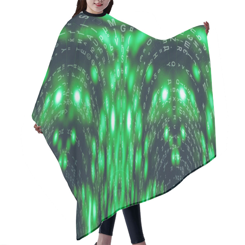 Personality  Green Blue Matrix Digital Background. Distorted Cyberspace Concept. Characters Fall Down. Matrix From Symbols Stream. Virtual Reality Design. Complex Algorithm Data Hacking. Green Digital Sparks. Hair Cutting Cape