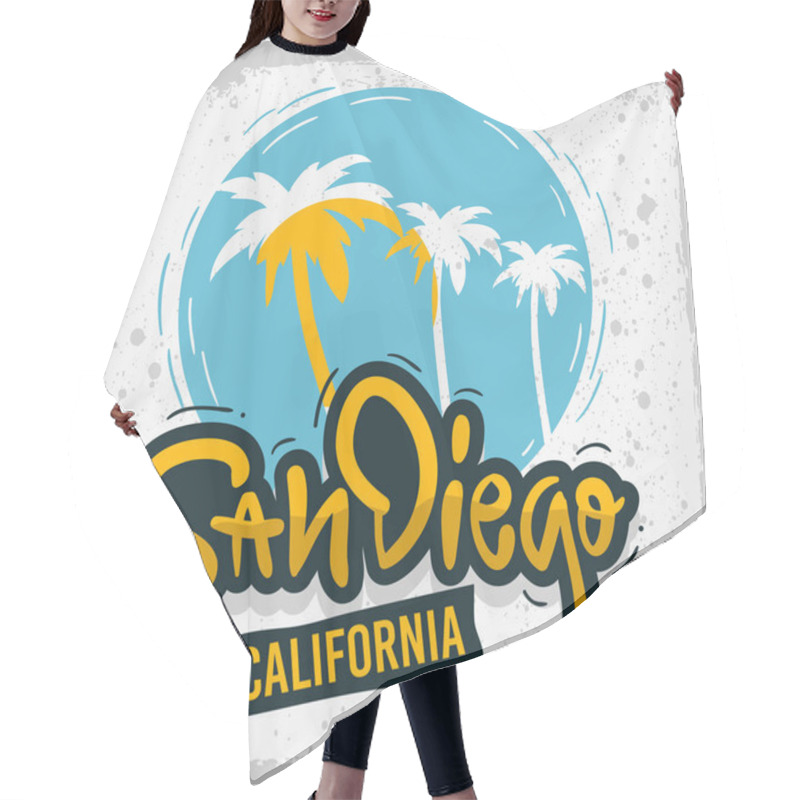 Personality  San Diego California Surfing Surf  Design  Hand Drawn Lettering Type Logo Sign Label For Promotion Ads T Shirt Or Sticker Poster Vector Image Hair Cutting Cape