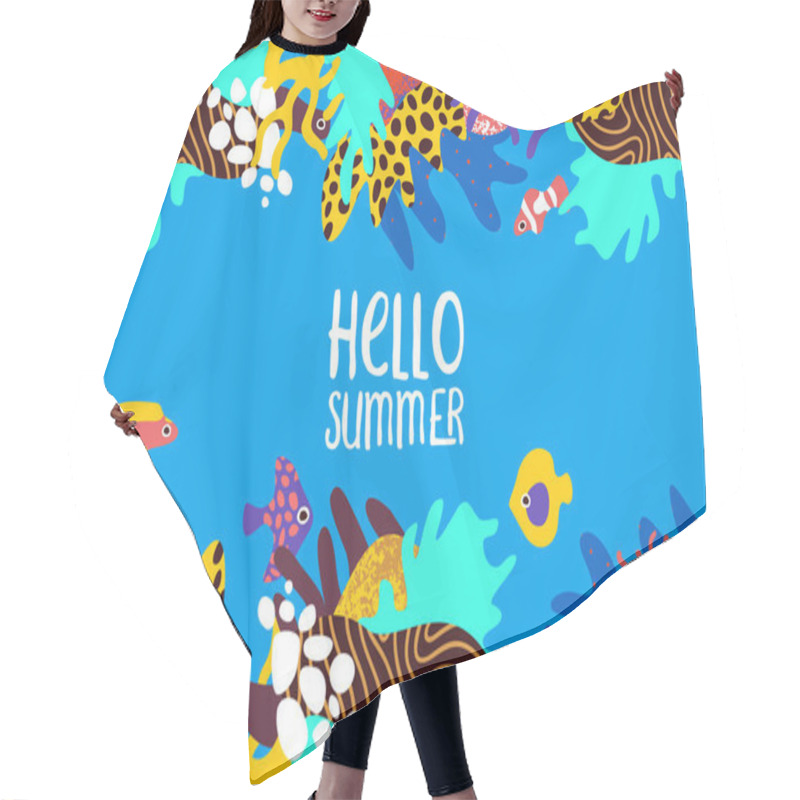 Personality  Hello Summer Card Of Tropical Coral Reef Fish Art Hair Cutting Cape