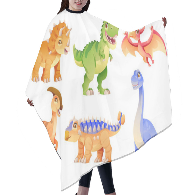 Personality  Cute Dinosaurs Character Set In Cartoon Style Hair Cutting Cape