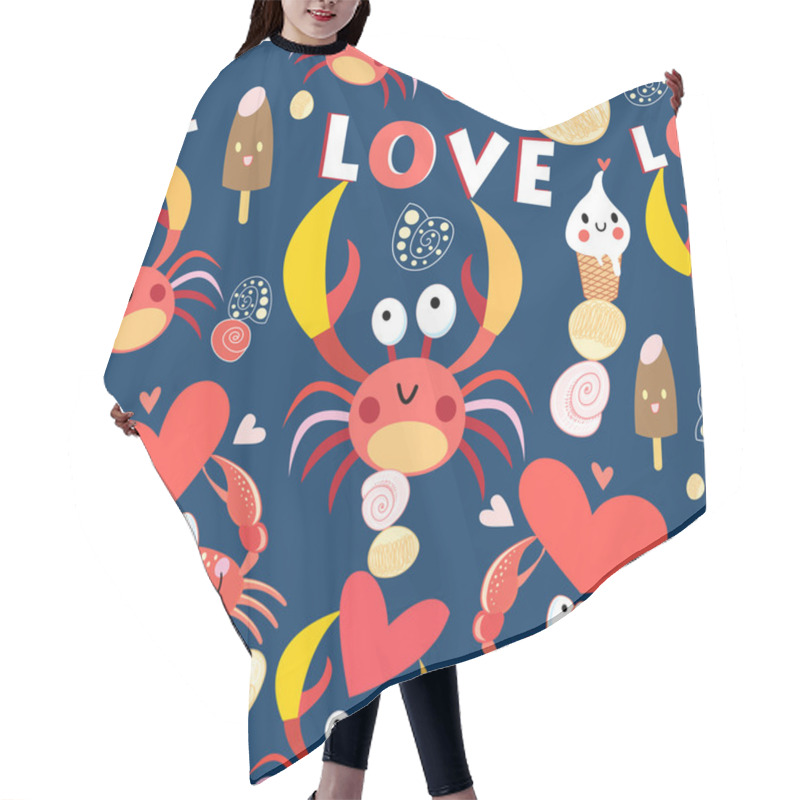 Personality  Seamless Jolly Pattern With Crabs In Love Hair Cutting Cape