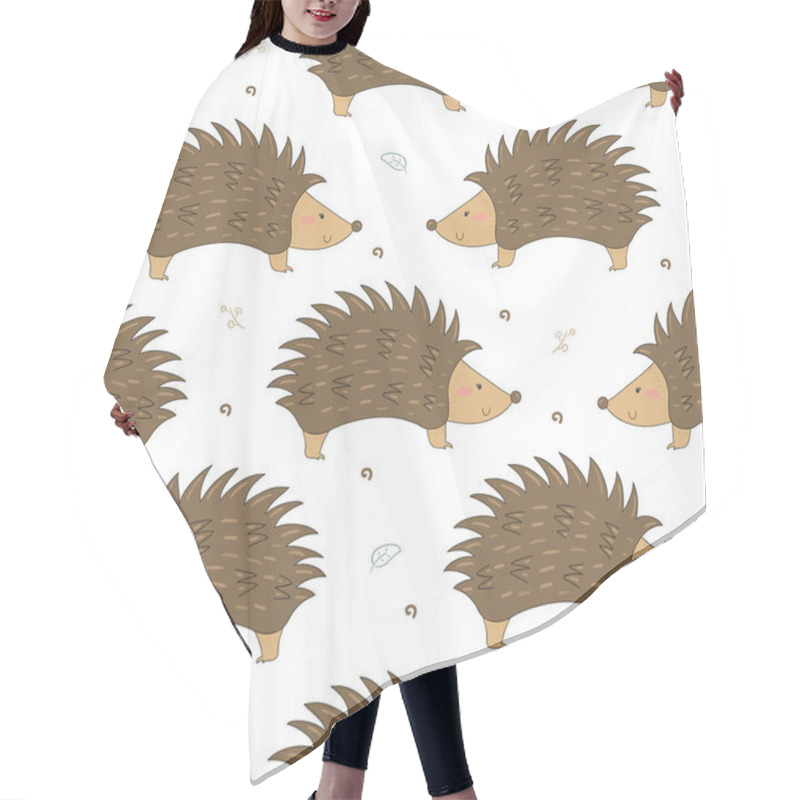 Personality  Hand Drawn Seamless Cute Hedgehog Pattern Vector Illustration. Hair Cutting Cape