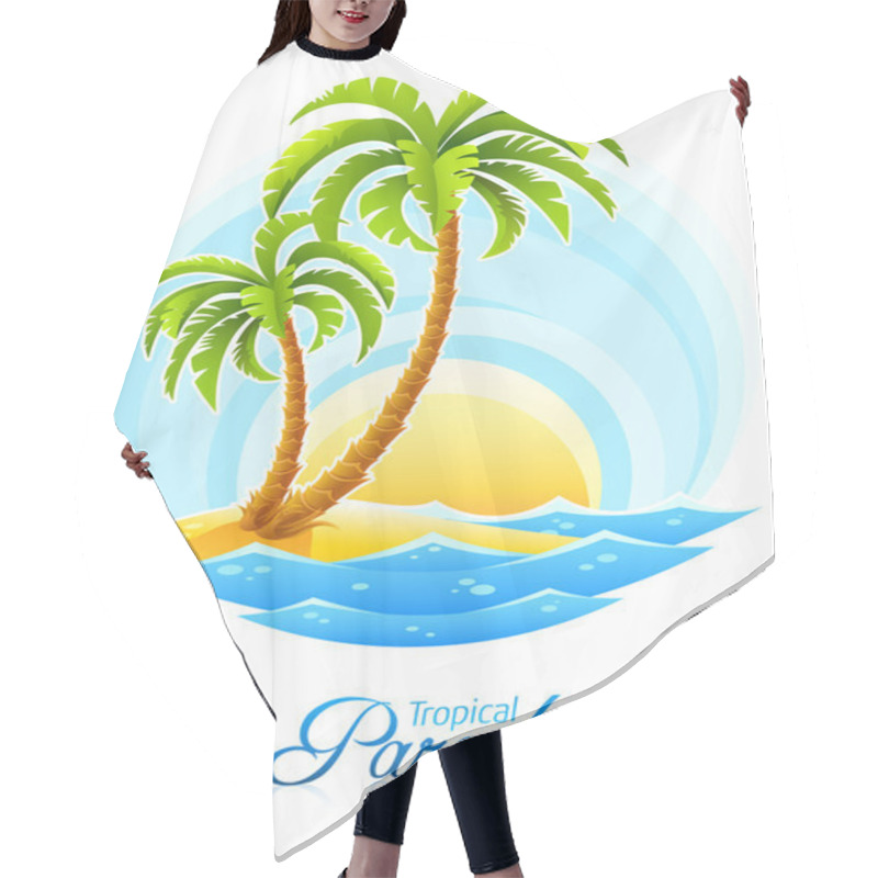 Personality  Tropical Palm With Sea Wave On Sunny Background Hair Cutting Cape