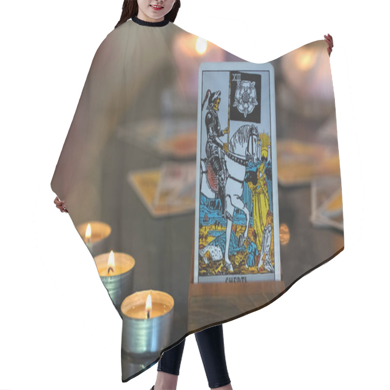 Personality  Illustrative Editorial Tarot Cards, Candles., Major Arcana, Death Hair Cutting Cape