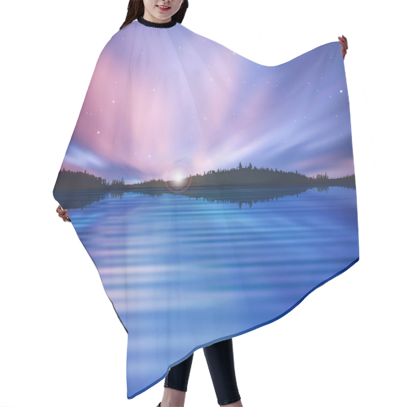 Personality  Abstract Background With Forest Lake And Sunrise Hair Cutting Cape