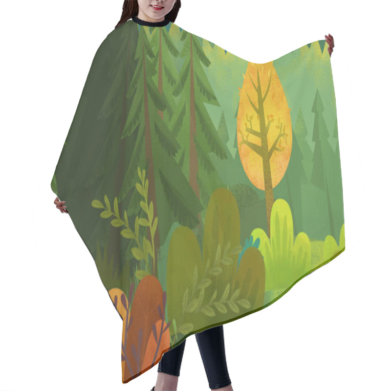 Personality  Cartoon Scene With Nature Forest And Animal Birds Illustration For Children Hair Cutting Cape