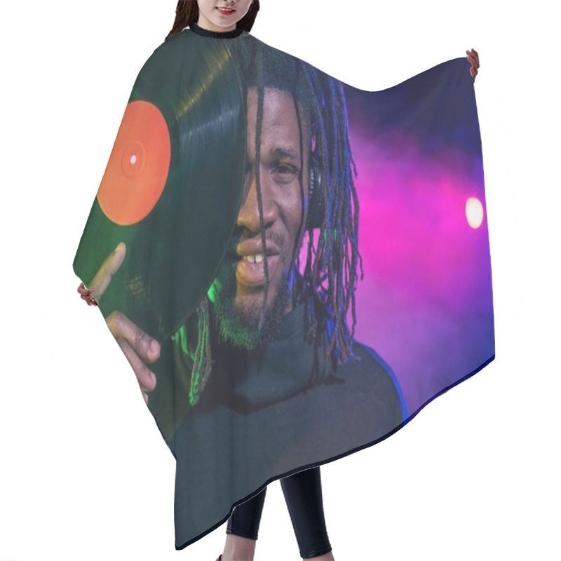 Personality  African American DJ With Vinyl Hair Cutting Cape