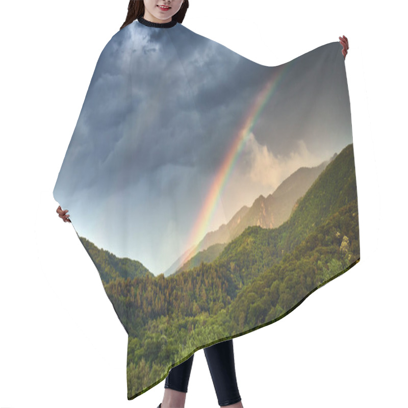 Personality  Beautiful Rainbow In Cloudy Sky Over Mountains Hair Cutting Cape