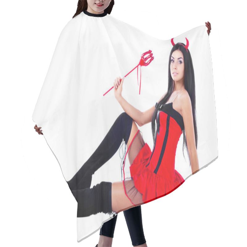 Personality  Woman Dressed As An Imp Hair Cutting Cape