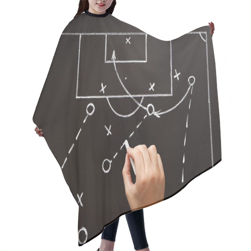 Personality  Football Soccer Coach Drawing Game Playbook, Tactics And Strategy With Chalk On Blackboard.  Hair Cutting Cape