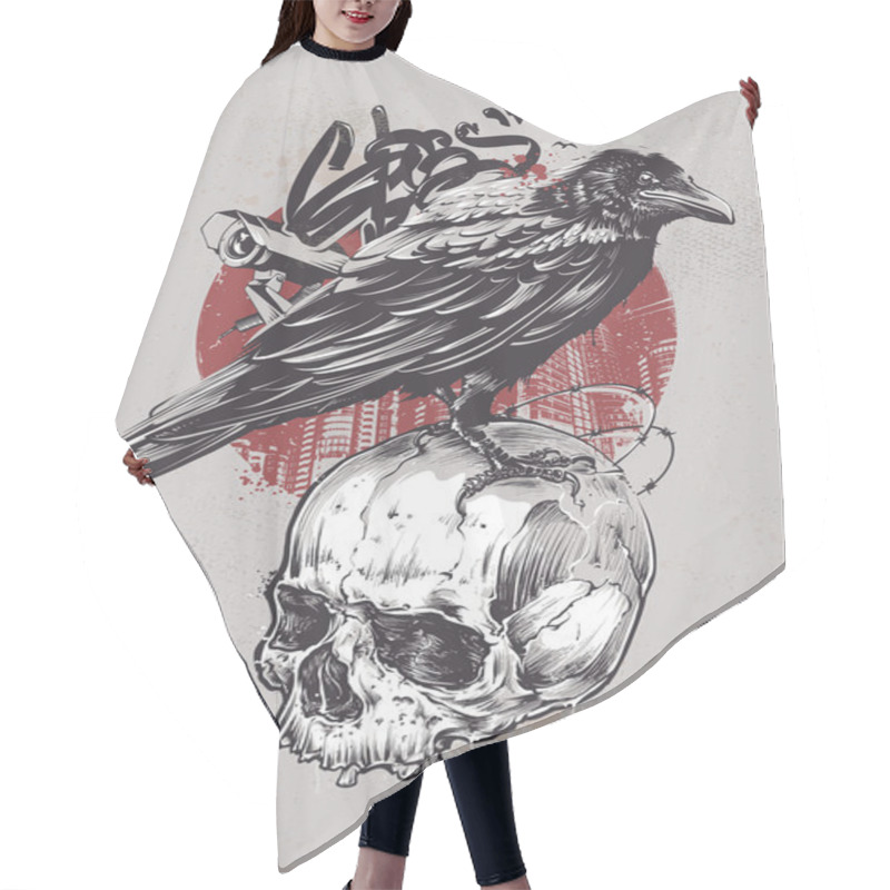 Personality  Raven On Skull Hair Cutting Cape