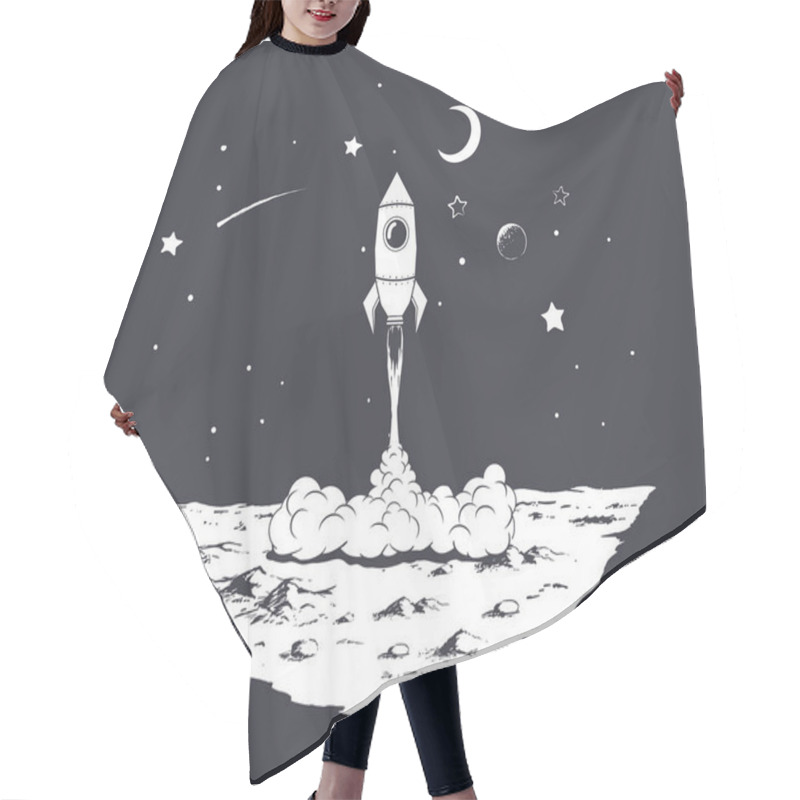 Personality  Rocket Launch From Planet.Black And White Version Hair Cutting Cape