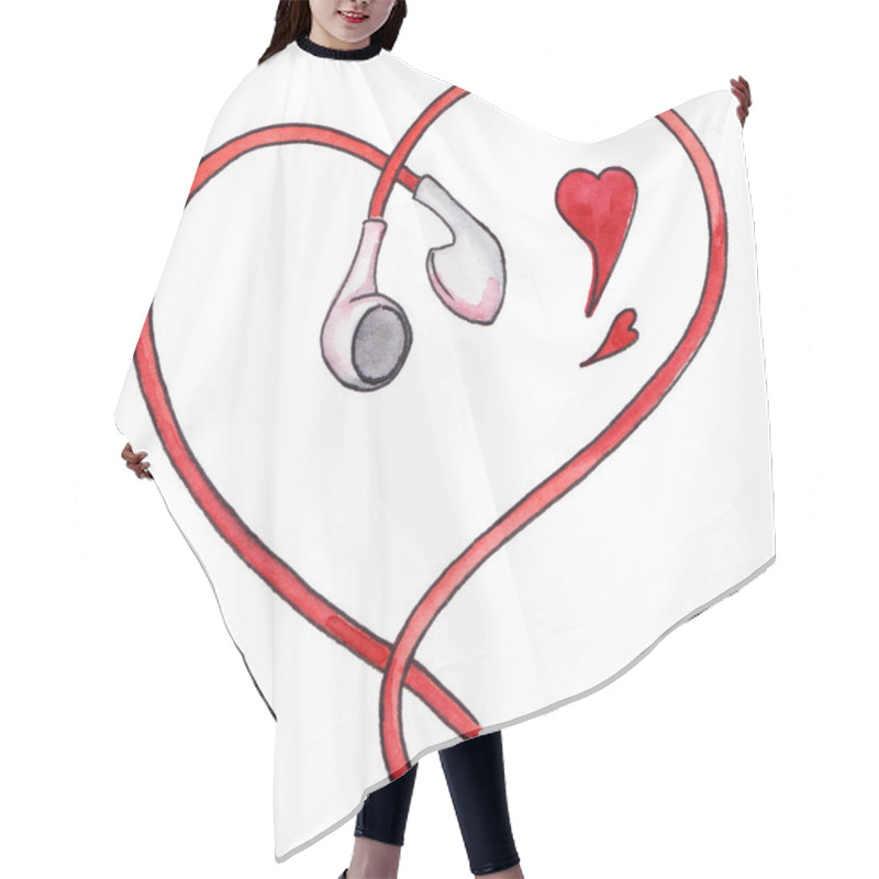 Personality  Red Earphones Heart Shaped Love Music Isolated Hair Cutting Cape