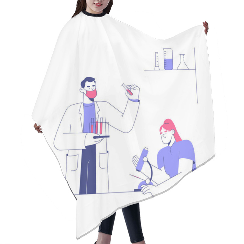 Personality  A Male Scientist Holding Test Tubes And A Female Scientist Using A Microscope, Surrounded By Laboratory Equipment, Working Collaboratively In A Science Lab. Hair Cutting Cape